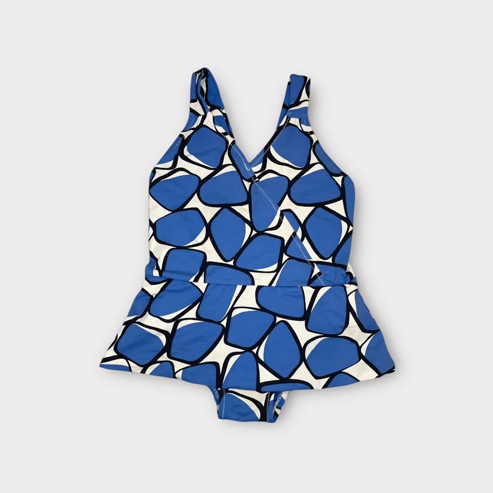 Diane Von Furstenberg DVF x GAP Blue & White Geo Shape Peplum Swimsuit
